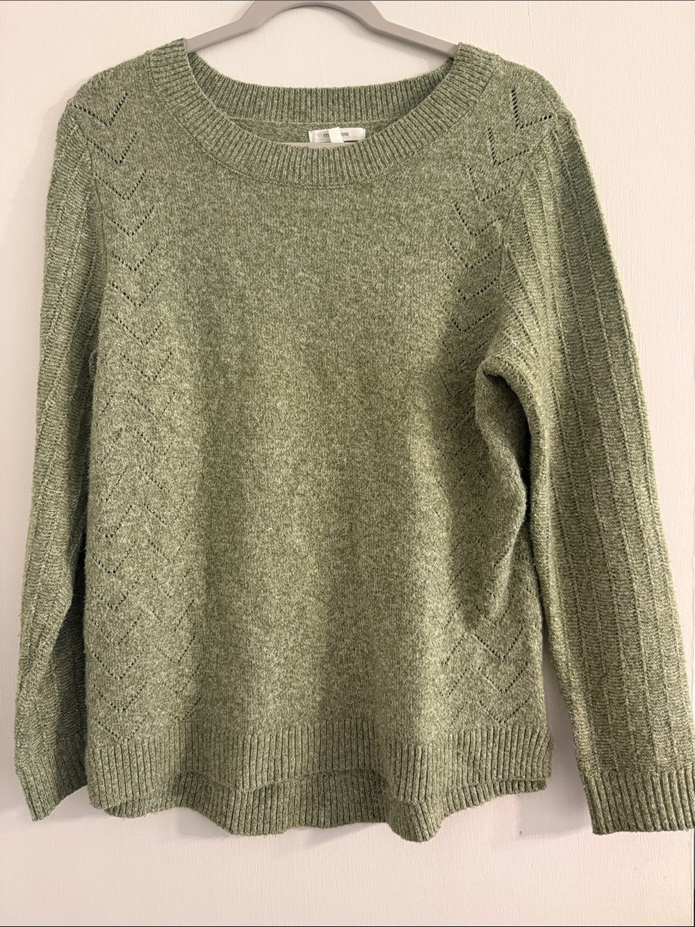 Maurices Light Green Crewneck Pointelle Knit Sweater
